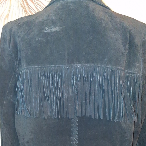 Denim&Co Black Suede Leather Fringe Blazer - Picture 8 of 10
